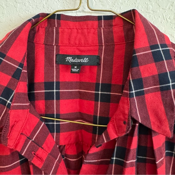 Madewell Red and Black Plaid short sleeved Shirt medium - Picture 4 of 8